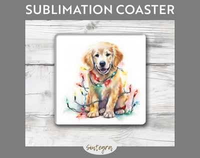 Christmas Golden Retriever Dog Square Coaster Sublimation Sublimation Sintegra 