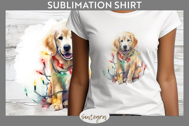Christmas Golden Retriever Dog T-shirt Sublimation Sublimation Sintegra 