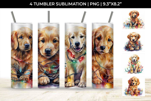 Christmas Golden Retriever Dog Tumbler Sublimation 20 oz Skinny Bundle Sublimation Sintegra 