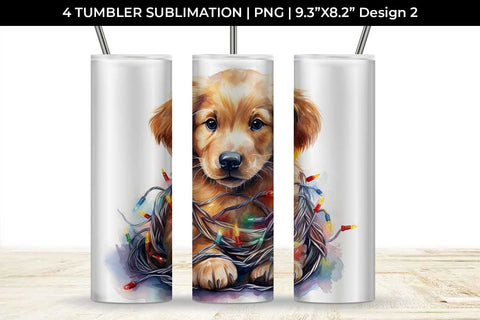 Christmas Golden Retriever Dog Tumbler Sublimation 20 oz Skinny Bundle Sublimation Sintegra 