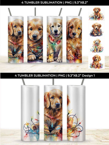 Christmas Golden Retriever Dog Tumbler Sublimation 20 oz Skinny Bundle Sublimation Sintegra 