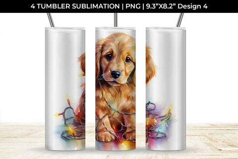 Christmas Golden Retriever Dog Tumbler Sublimation 20 oz Skinny Bundle Sublimation Sintegra 