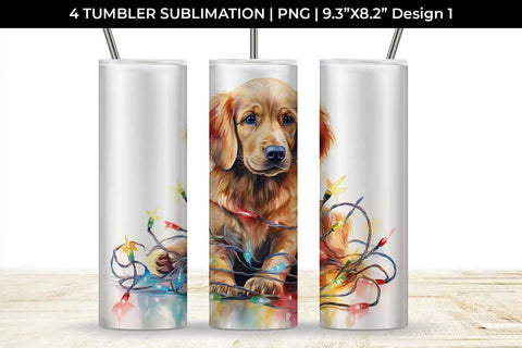 Christmas Golden Retriever Dog Tumbler Sublimation 20 oz Skinny Bundle Sublimation Sintegra 