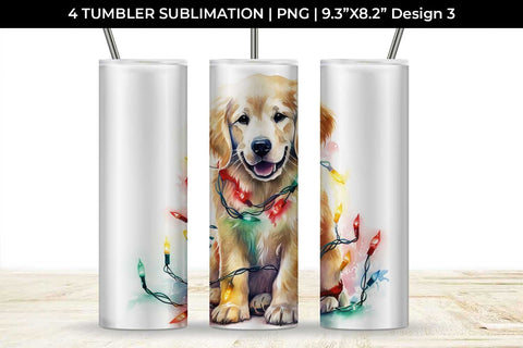 Christmas Golden Retriever Dog Tumbler Sublimation 20 oz Skinny Bundle Sublimation Sintegra 