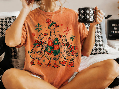 Christmas Goose Family Grunge PNG Design SVG DesignDestine 