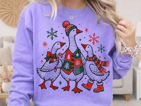 Christmas Goose Family Grunge PNG Design SVG DesignDestine 