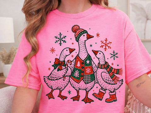 Christmas Goose Family Grunge PNG Design SVG DesignDestine 
