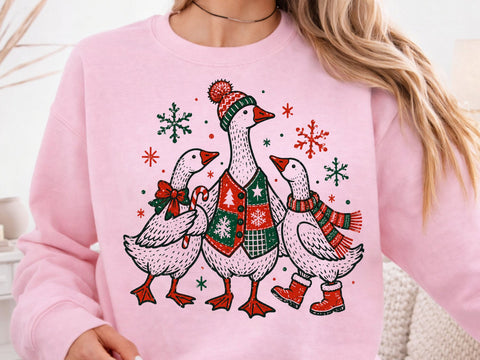 Christmas Goose Family Grunge PNG Design SVG DesignDestine 