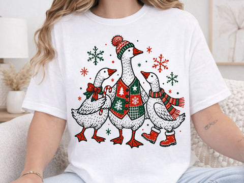Christmas Goose Family Grunge PNG Design SVG DesignDestine 