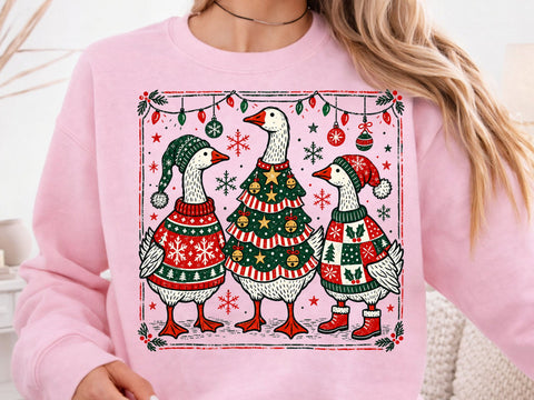 Christmas Goose Family Retro PNG Clipart SVG DesignDestine 