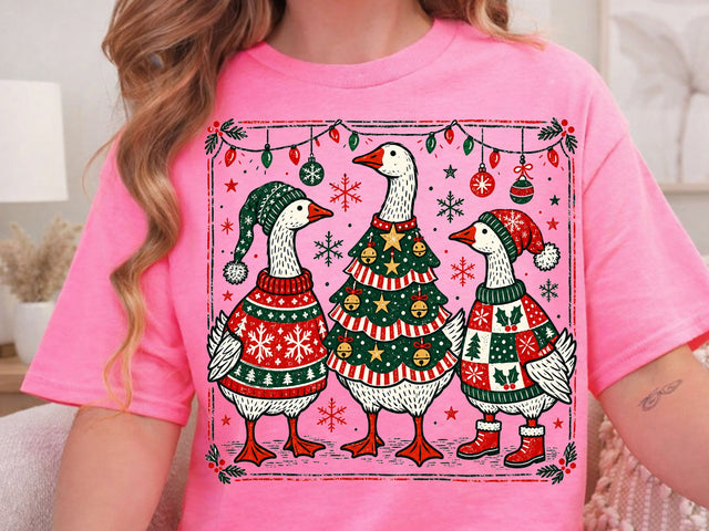 Christmas Goose Family Retro PNG Clipart SVG DesignDestine 