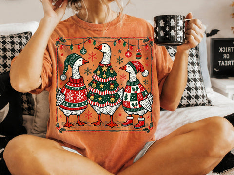 Christmas Goose Family Retro PNG Clipart SVG DesignDestine 