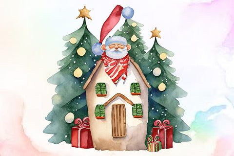 Christmas Grandfather House Watercolor Sublimation designartist 