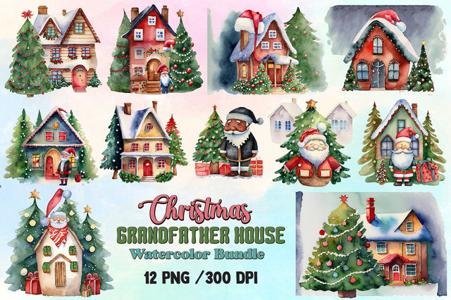 Christmas Grandfather House Watercolor Sublimation designartist 