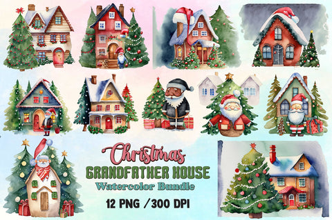 Christmas Grandfather House Watercolor Sublimation designartist 