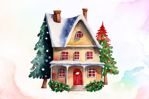 Christmas Grandfather House Watercolor Sublimation designartist 