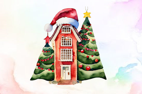 Christmas Grandfather House Watercolor Sublimation designartist 