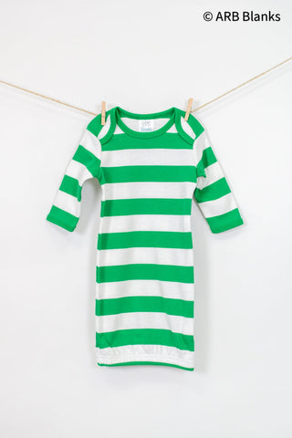 CHRISTMAS: Green and White Striped Collection Pajamas ARB Blanks Baby Gown 0-3M 