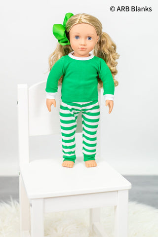 CHRISTMAS: Green and White Striped Collection Pajamas ARB Blanks Doll 18" 