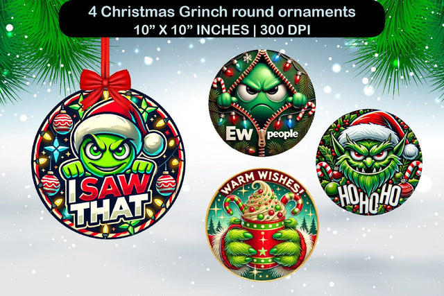 Christmas Grinch round ornaments sublimation ornament design SVG Paper Switch 