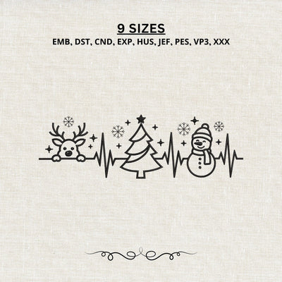 Christmas Heartbeat Embroidery Design – Reindeer Snowman Christmas Tree EKG Machine Embroidery File Embroidery/Applique DESIGNS PatternFeed8 