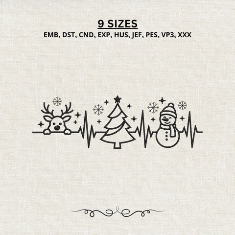 Christmas Heartbeat Embroidery Design – Reindeer Snowman Christmas Tree EKG Machine Embroidery File Embroidery/Applique DESIGNS PatternFeed8 