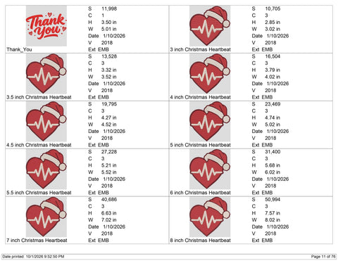Christmas Heartbeat Embroidery Design – Santa Hat Heart EKG Machine Embroidery File, Nurse Christmas Medical Design Embroidery/Applique DESIGNS PatternFeed8 