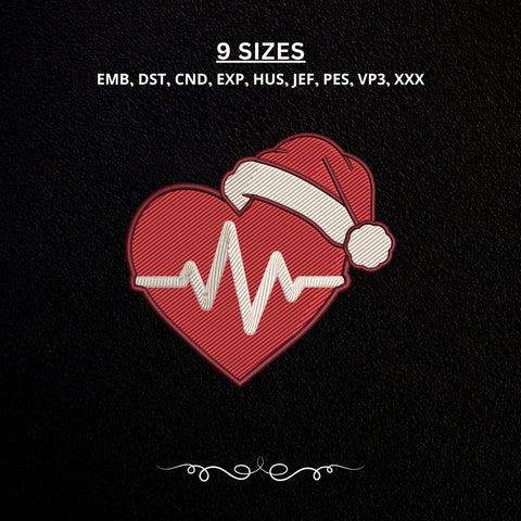 Christmas Heartbeat Embroidery Design – Santa Hat Heart EKG Machine Embroidery File, Nurse Christmas Medical Design Embroidery/Applique DESIGNS PatternFeed8 