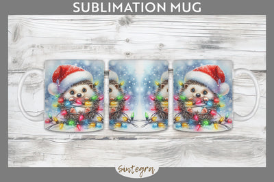 Christmas Hedgehog Entangled in Lights Mug Wrap Sublimation Sublimation Sintegra 