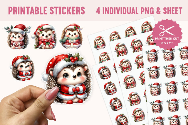 Christmas Hedgehog Stickers Set Sublimation BijouBay 