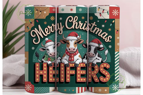 Christmas Heifers 20oz Tumbler Wrap Sublimation PixelChick 
