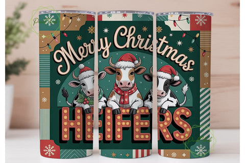 Christmas Heifers 20oz Tumbler Wrap Sublimation PixelChick 