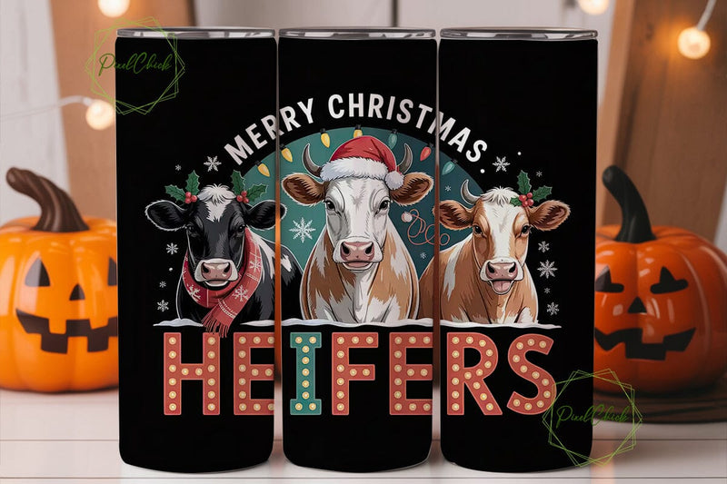 Christmas Heifers 20oz Tumbler Wrap Sublimation PixelChick 