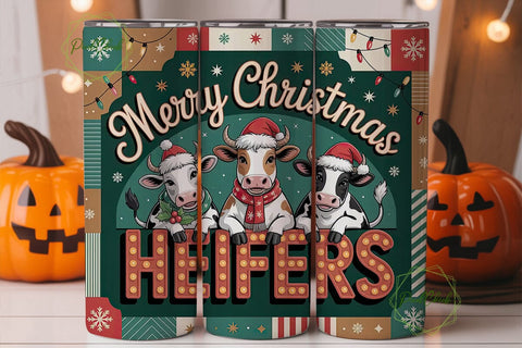 Christmas Heifers 20oz Tumbler Wrap Sublimation PixelChick 