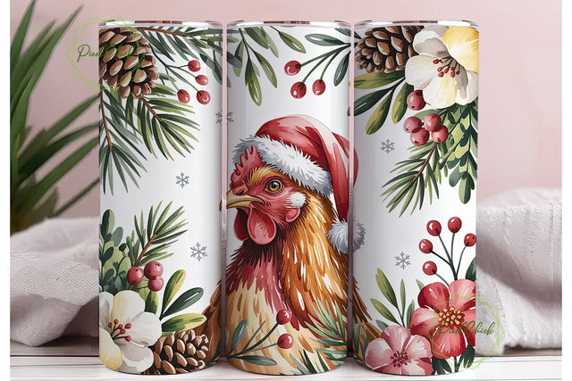 Christmas Hen 20oz Tumbler Wrap Sublimation PixelChick 