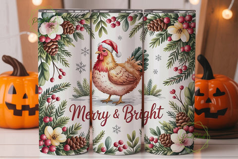 Christmas Hen 20oz Tumbler Wrap Sublimation PixelChick 