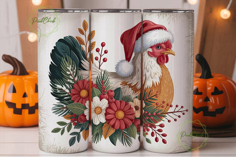 Christmas Hen 20oz Tumbler Wrap Sublimation PixelChick 