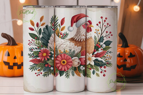 Christmas Hen 20oz Tumbler Wrap Sublimation PixelChick 