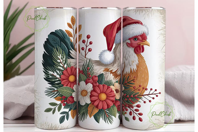 Christmas Hen 20oz Tumbler Wrap Sublimation PixelChick 