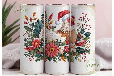 Christmas Hen 20oz Tumbler Wrap Sublimation PixelChick 