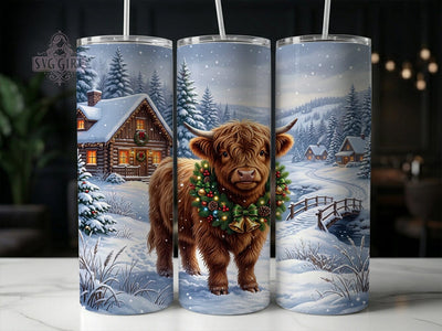 Christmas Highland Calf 20oz Tumbler, Highland Calf Xmas, Christmas Calf, Highland Calf PNG, Calf Tumbler Wrap, Christmas Calf PNG, Calf Tumbler PNG, Holiday Calf PNG Sublimation SvggirlplusArt 