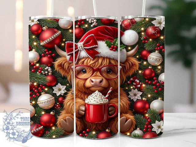 Christmas Highland Calf 20oz Tumbler, Highland Calf Xmas, Christmas Calf, Highland Calf PNG, Calf Tumbler Wrap, Christmas Calf PNG, Calf Tumbler PNG, Holiday Calf PNG Sublimation ToriDesigns 