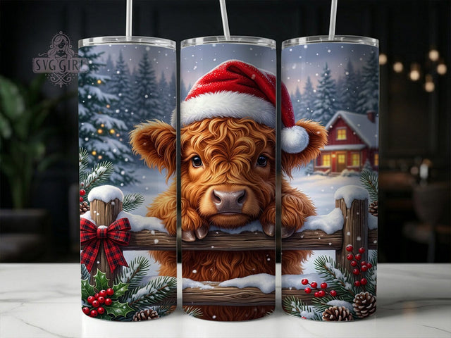 Christmas Highland Calf 20oz Tumbler, Highland Calf Xmas, Christmas Calf, Highland Calf PNG, Calf Tumbler Wrap, Christmas Calf PNG, Calf Tumbler PNG, Holiday Calf PNG Sublimation SvggirlplusArt 