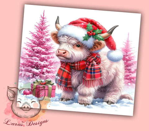 Christmas Highland Cow 20 oz Skinny Tumbler Sublimation Design, Straight & Tapered Tumbler Png, Highland Cow Tumbler Png, Digital Download PNG Sublimation Lara' s Designs 