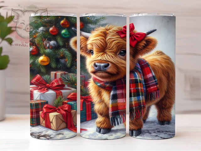 Christmas Highland Cow 20 oz Skinny Tumbler Sublimation Design, Straight & Tapered Tumbler Png, Highland Cow Tumbler Png, Digital Download PNG Sublimation Lara' s Designs 