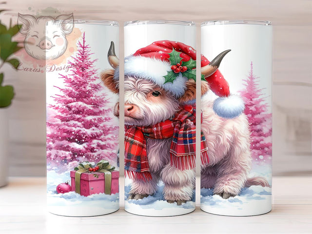Christmas Highland Cow 20 oz Skinny Tumbler Sublimation Design, Straight & Tapered Tumbler Png, Highland Cow Tumbler Png, Digital Download PNG Sublimation Lara' s Designs 