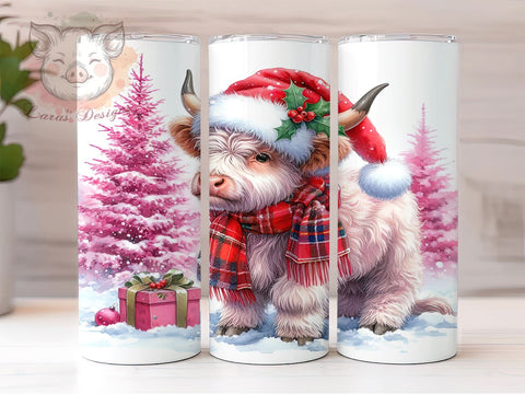 Christmas Highland Cow 20 oz Skinny Tumbler Sublimation Design, Straight & Tapered Tumbler Png, Highland Cow Tumbler Png, Digital Download PNG Sublimation Lara' s Designs 