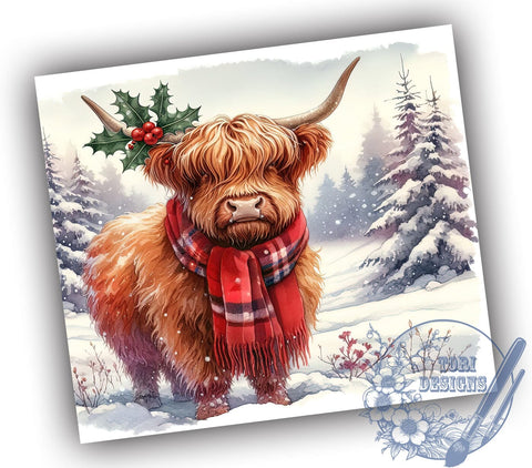 Christmas Highland Cow 20oz Skinny Tumbler, Winter Animals Tumbler Png, Straight & Tapered Tumbler Wrap, Instant Digital Download Sublimation ToriDesigns 