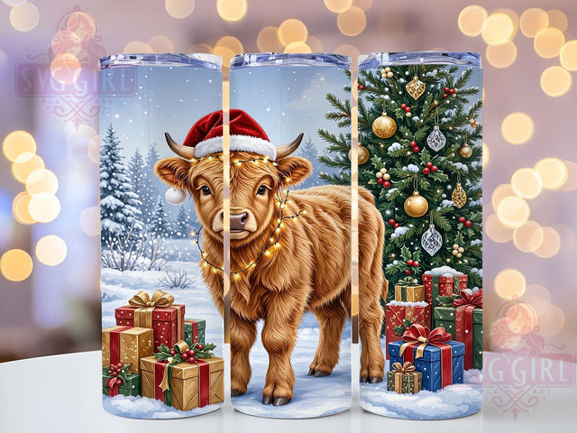 Christmas Highland Cow 20oz Tumbler, Highland Cow Tumbler, Christmas Cow Wrap, 20oz Sublimation Wrap, Festive Farmhouse Design, Holiday Cow Cup, Rustic Christmas Pattern, Sublimation Tumbler Design Sublimation SvggirlplusArt 