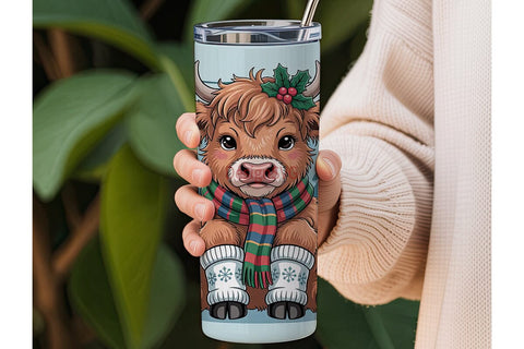 Christmas Highland Cow 20oz Tumbler Sublimation DesignSVG 